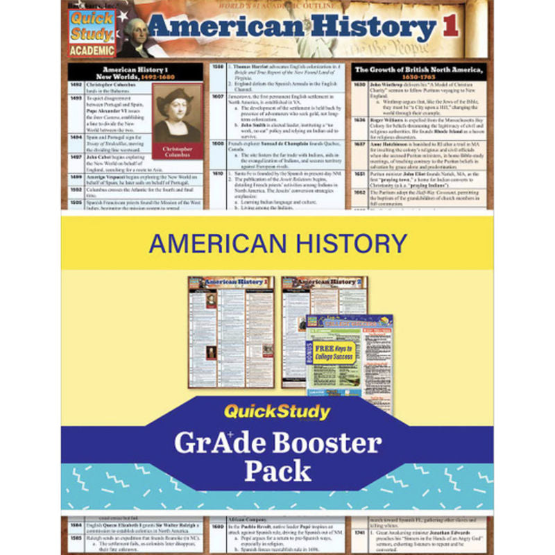 American History Grade Booster Laminated Study Guide Pack, 8.5 x 11 Inches, 3 Guides