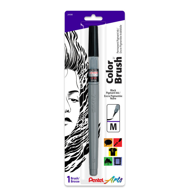 Color Brush with Pigment Ink, Medium Tip, Black, 1-Pack