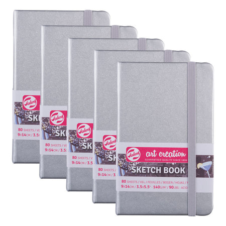 Sketchbook, 80 Sheets, 90lbs, Shiny Silver Cover, 3.5" x 5.5", Pack of 5