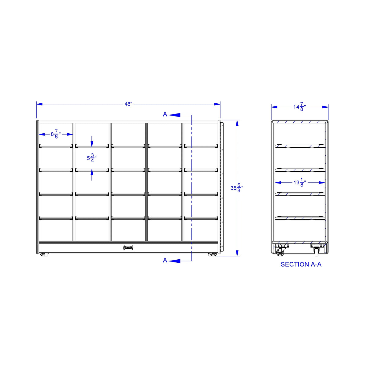 Jonti-Craft® 25 Cubbie-Tray Mobile Fold-n-Lock - with Clear Trays