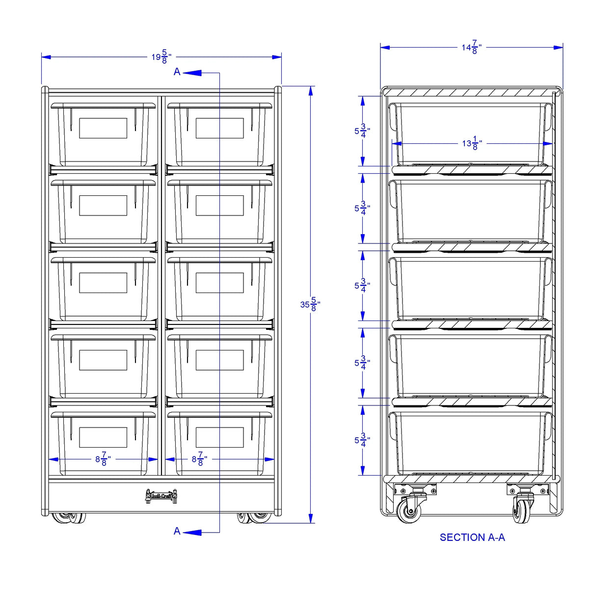 Jonti-Craft® 10 Cubbie-Tray Mobile Unit - with Colored Trays
