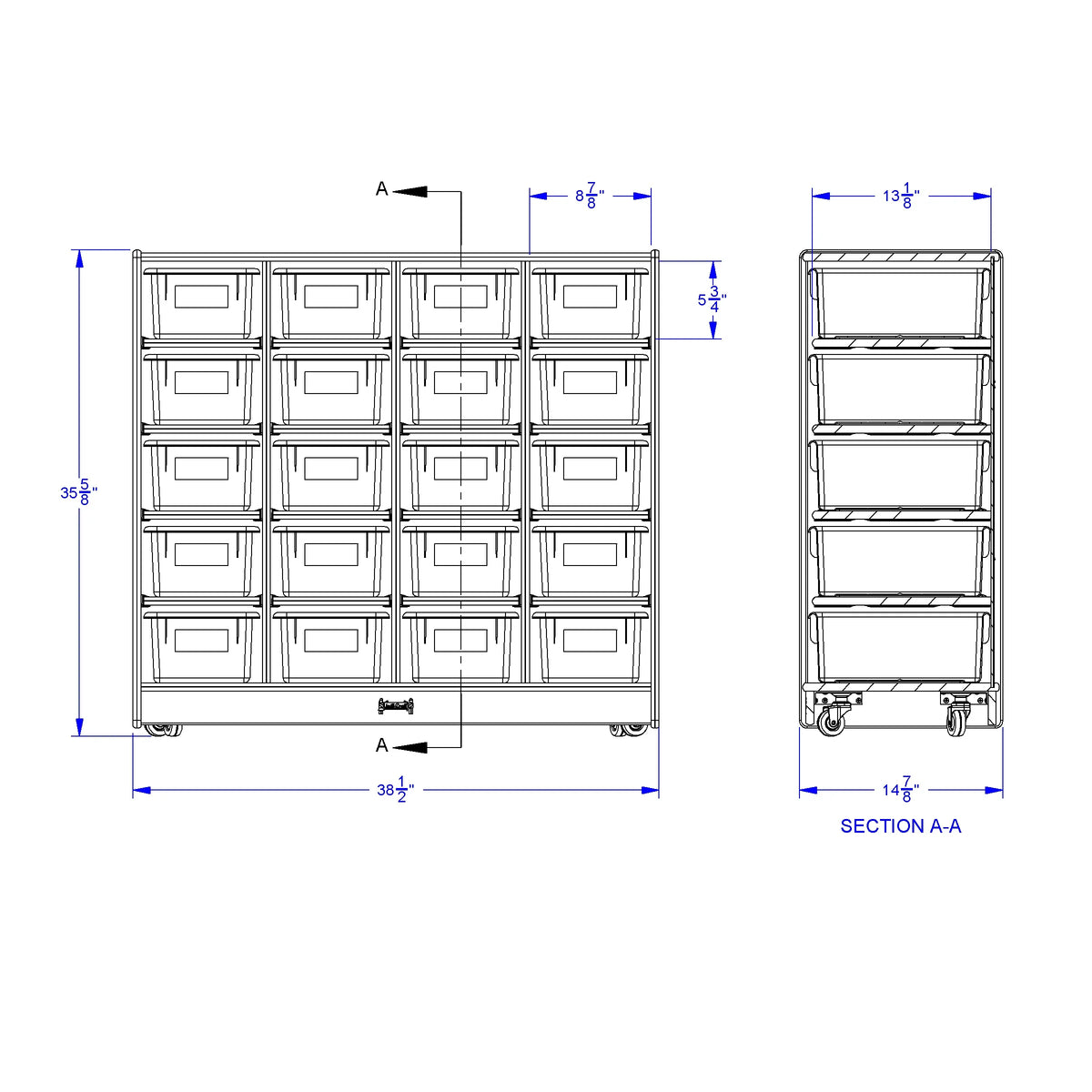 Jonti-Craft® 20 Cubbie-Tray Mobile Unit - with Colored Trays