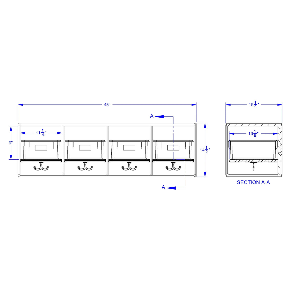 Jonti-Craft® 4 Section Wall Mount Coat Locker - with Clear Tubs