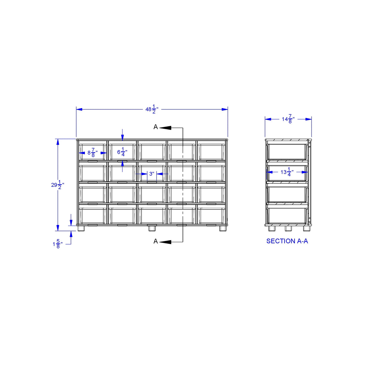 TrueModern® Twenty-Cubbie Shelf - with White Cubbie-Trays