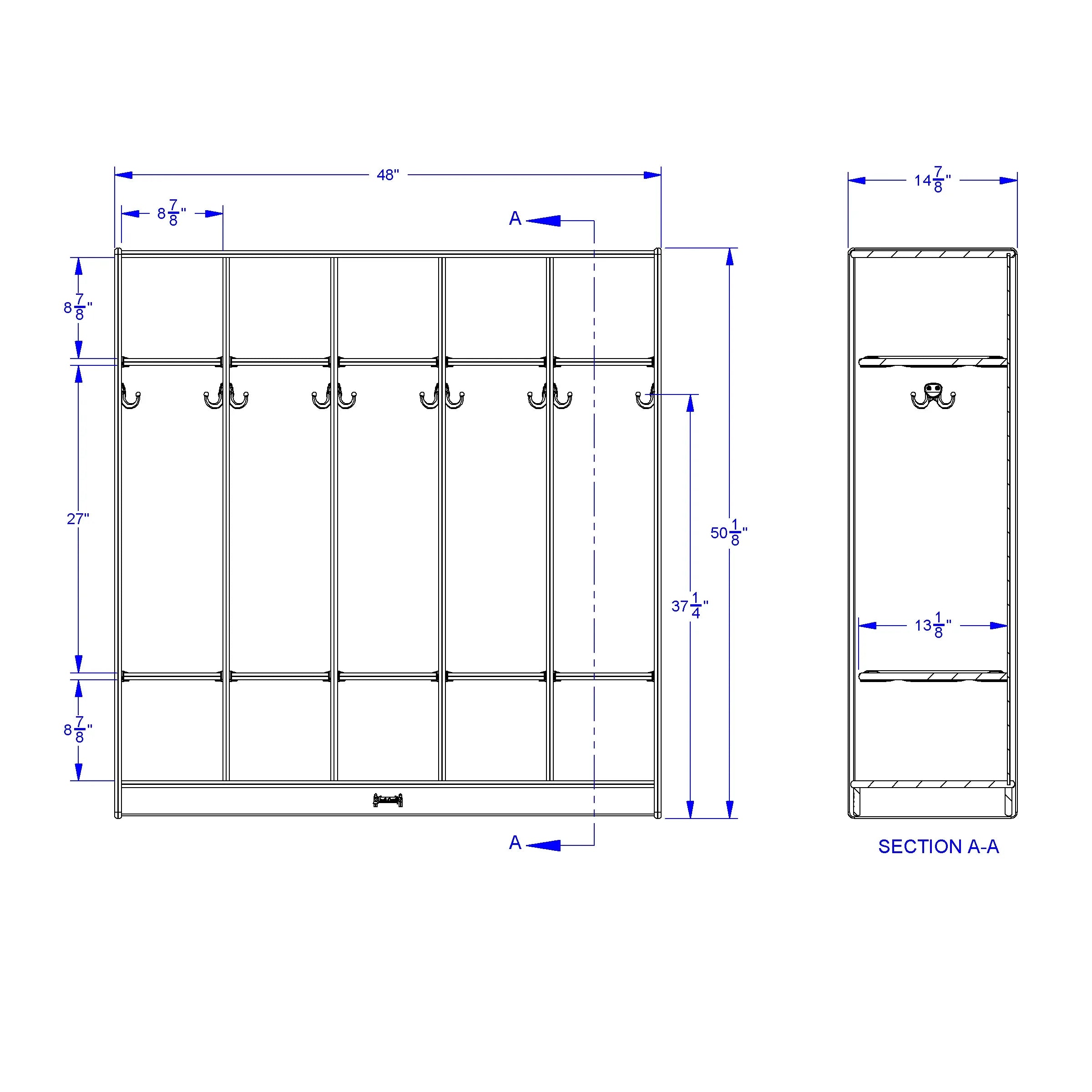 Rainbow Accents® 5 Section Coat Locker - Teal