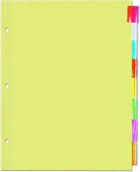Insertable Ring Book Index - Letter - 8 Tab / Set Assorted Colors