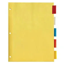 Insertable Notebook Index, 5 Tab Set, Letter, 3 Hole Punched, Assorted Colors