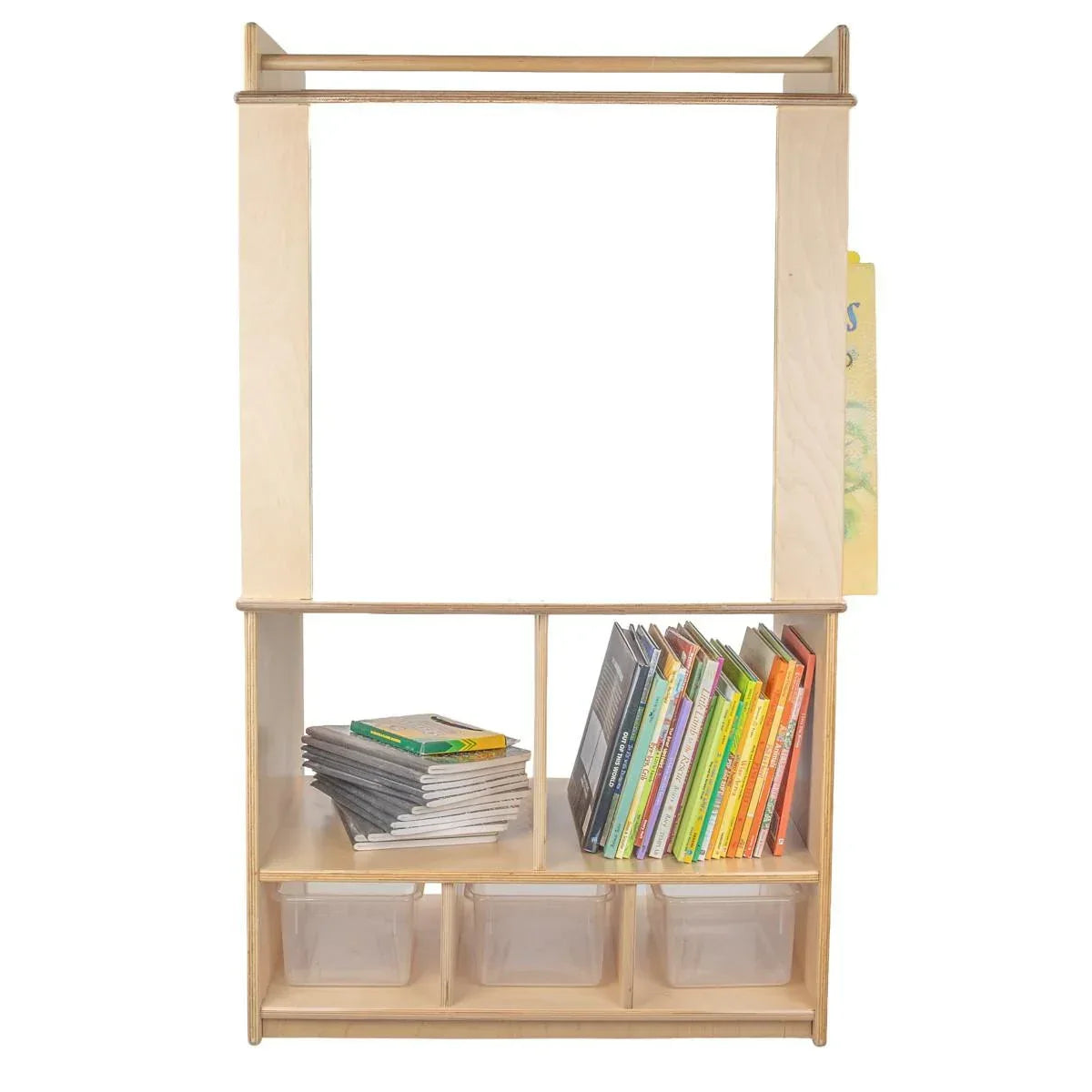 Dual Markerboard Store-It-All Teaching Center with 3 Translucent Trays