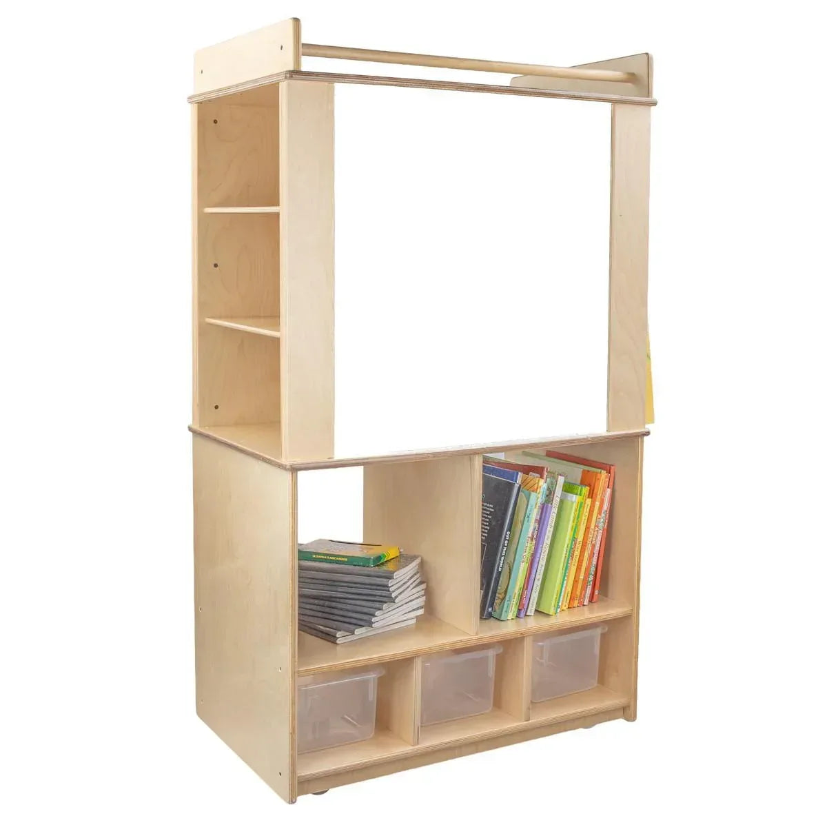 Dual Markerboard Store-It-All Teaching Center with 3 Translucent Trays