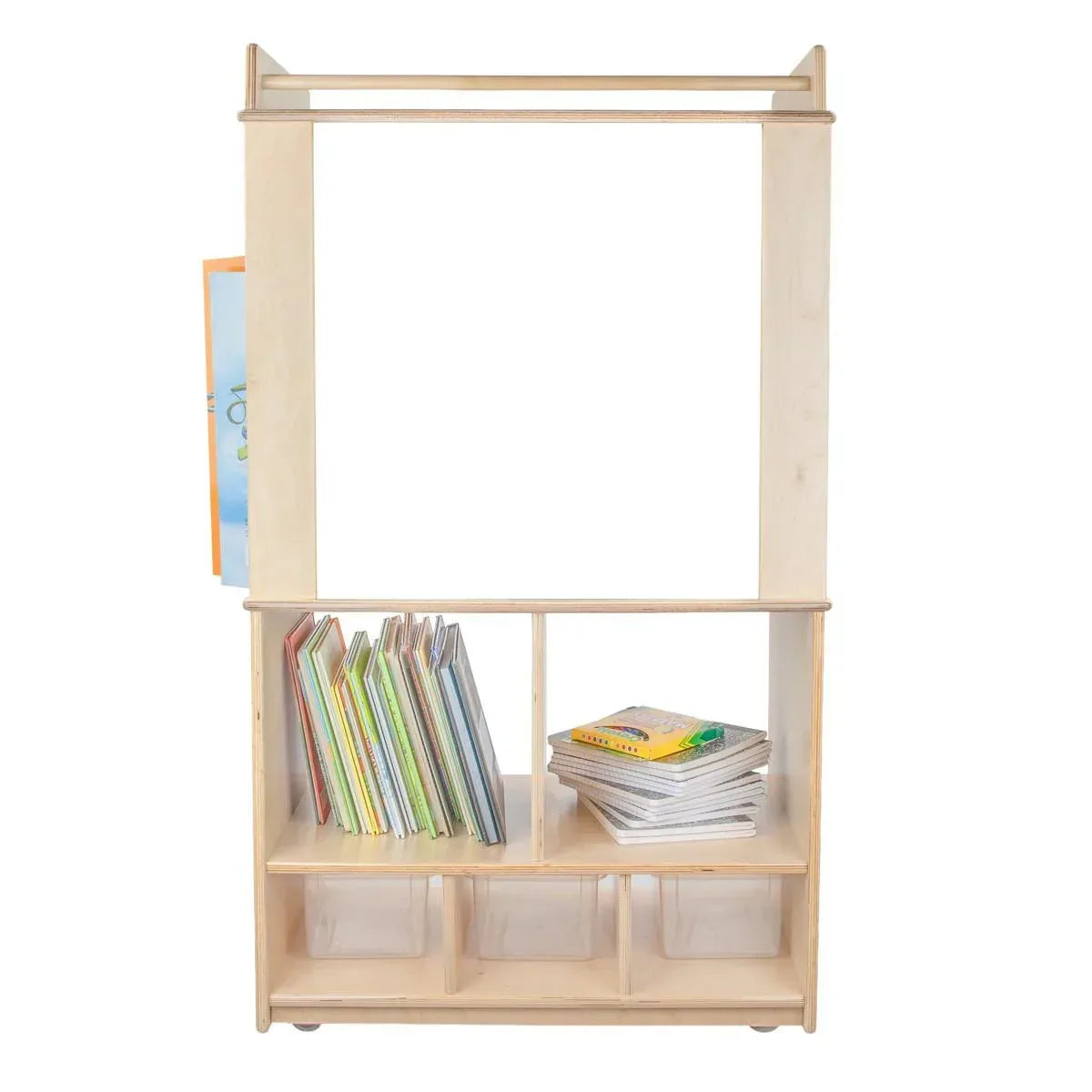 Dual Markerboard Store-It-All Teaching Center with 3 Translucent Trays