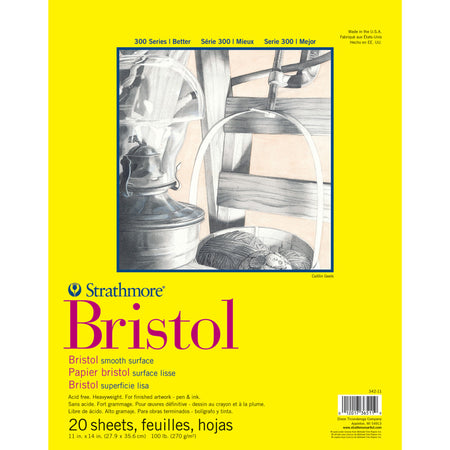 300 Series Bristol Pad, Smooth Finish, Tape Binding, 20 Sheet, 11x14 inch, 1 Count