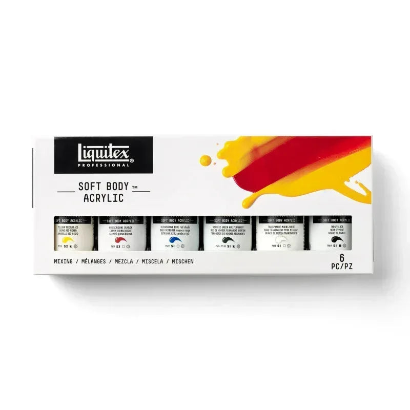 Professional Soft Body Acrylic Paint, Mixing Colors, 59 mL, Set of 6