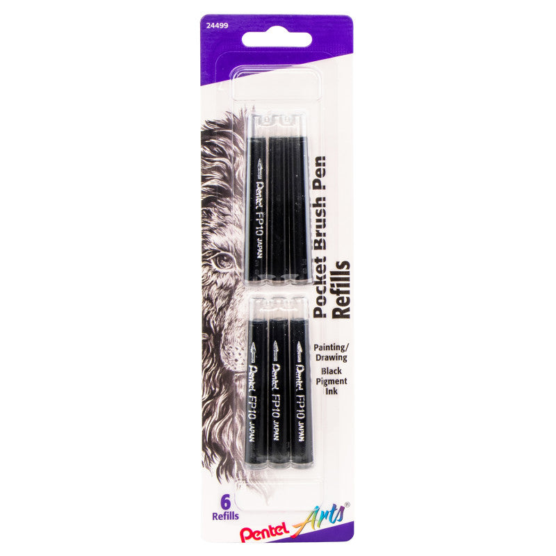 Pocket Brush Pen Refills, Black Ink, Pack of 6