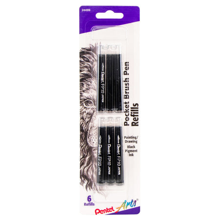 Pocket Brush Pen Refills, Black Ink, Pack of 6