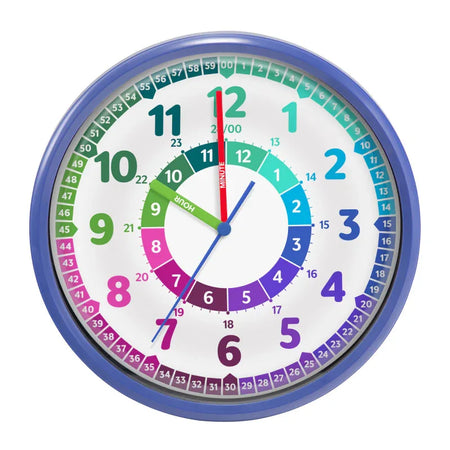 Timekeeper Wall Clock with Learning Features, Silent Sweep Dial, Glass, 10 in., Multi-Color