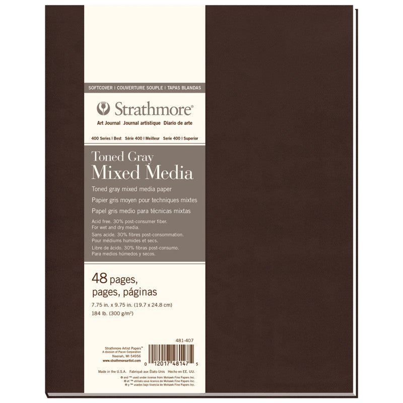 400 Series Art Journal Mixed Media Paper, Toned Gray, Soft Cover Binding, 96 Page/48 Sheet, 7.75x9.75 inch, 1 Count