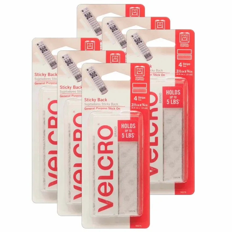 Sticky Back&trade; Strips, 3/4" x 3-1/2", White, 4 Per Pack, 6 Packs