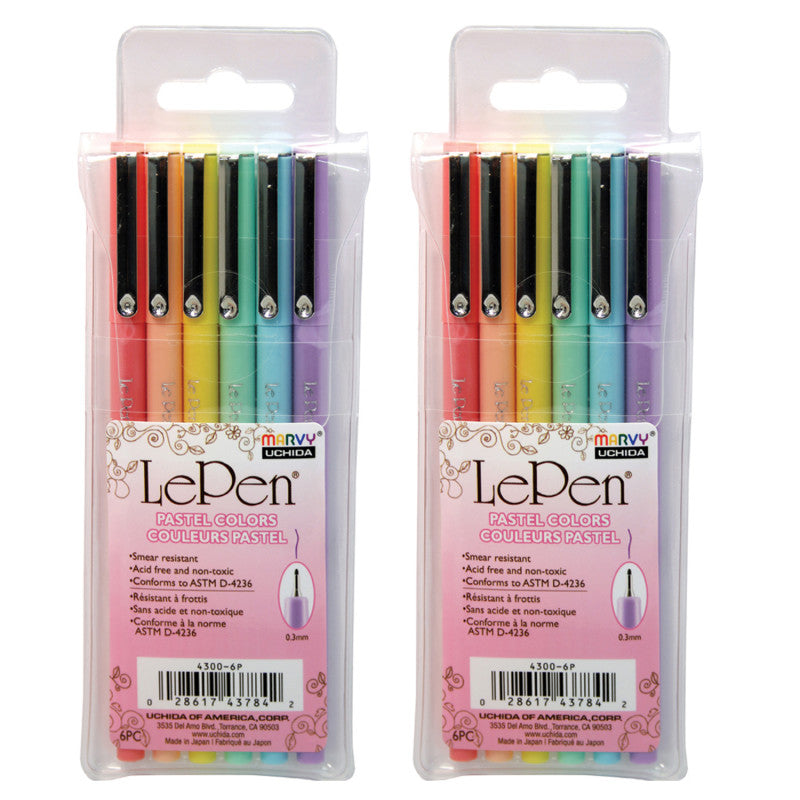 LePen&reg; Micro-Fine Point Pen, Pastel, 6 Per Pack, 2 Packs