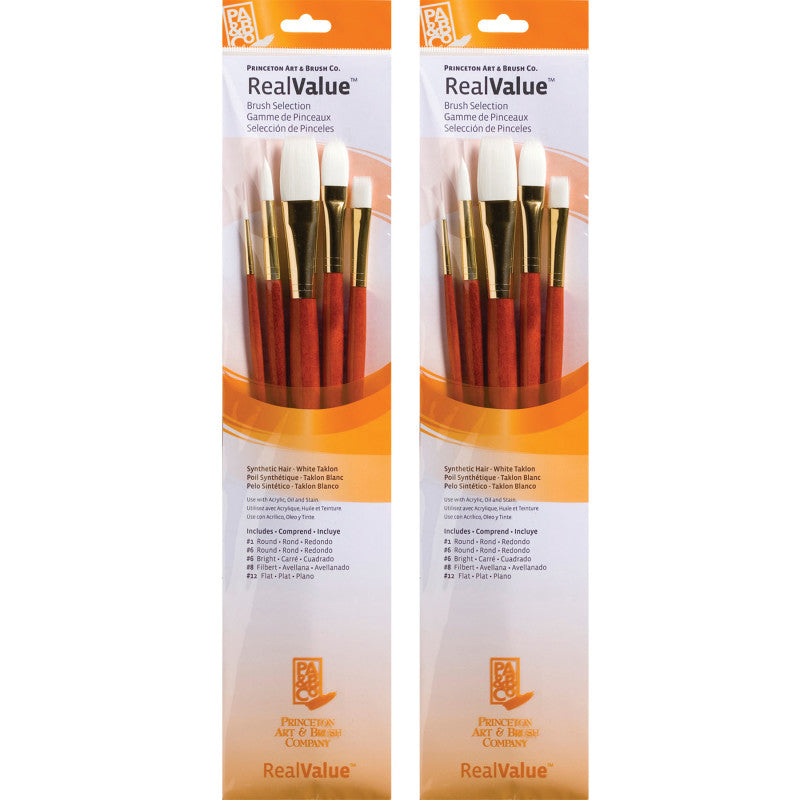 RealValue Brush Set, White Taklon Bristles, Long Handle Mixed Media Paintbrush, Orange, 5 Per Set, 2 Sets