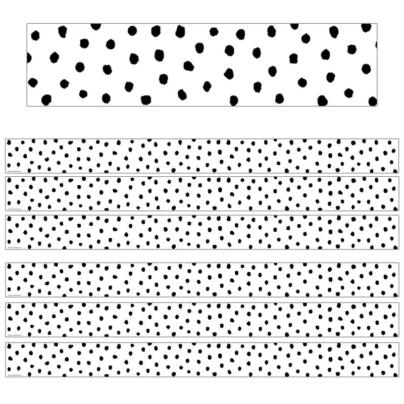 Black Painted Dots on White Straight Border Trim, 35 Feet Per Pack, 6 Packs