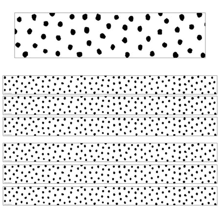 Black Painted Dots on White Straight Border Trim, 35 Feet Per Pack, 6 Packs