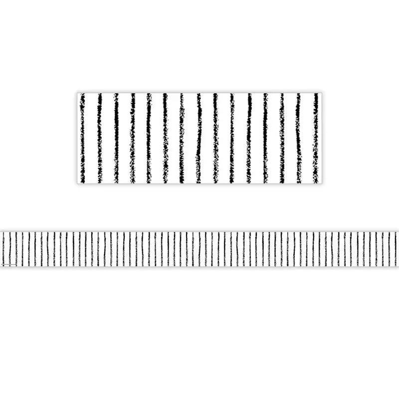 White With Black Pinstripes Straight Border Trim, 35 Feet
