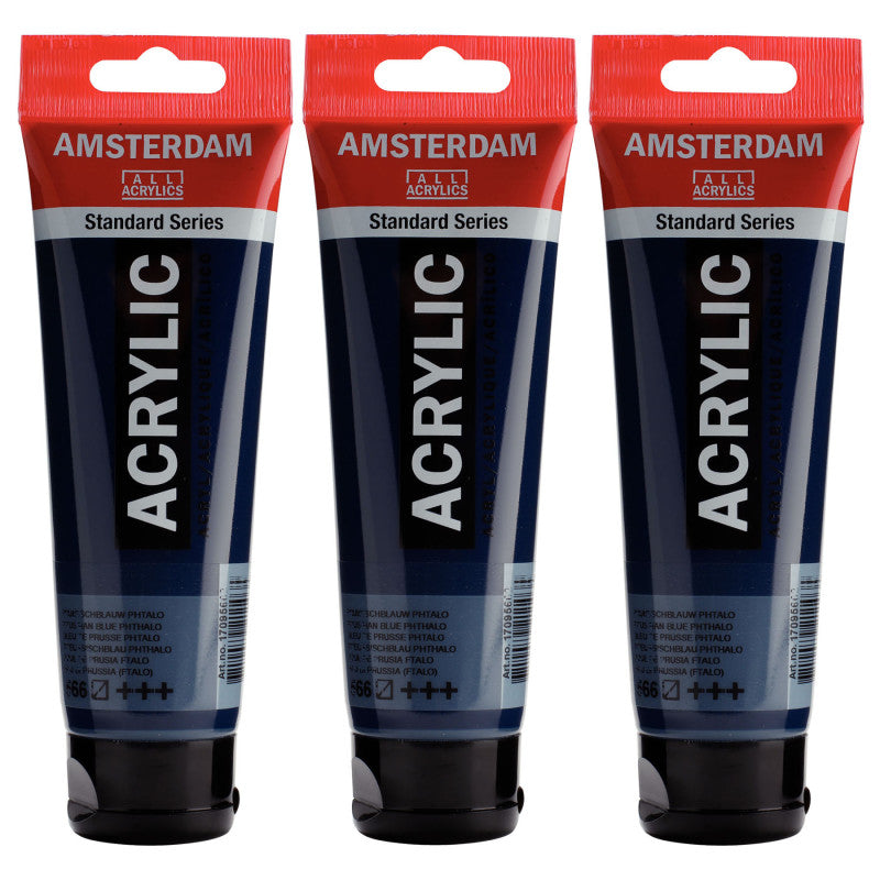 Standard Acrylic Paint, 120ml, Prussian Blue Phthalo 566, Pack of 3