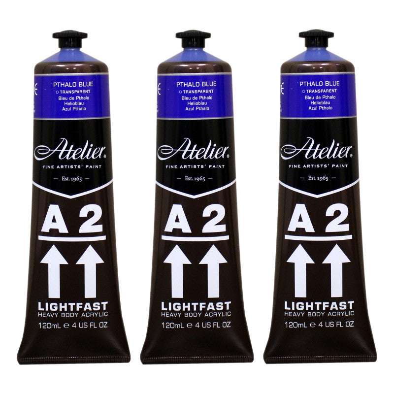 A2 Heavy Body Lightfast Artist Acrylic, 4 oz., Pthalo Blue, Pack of 3