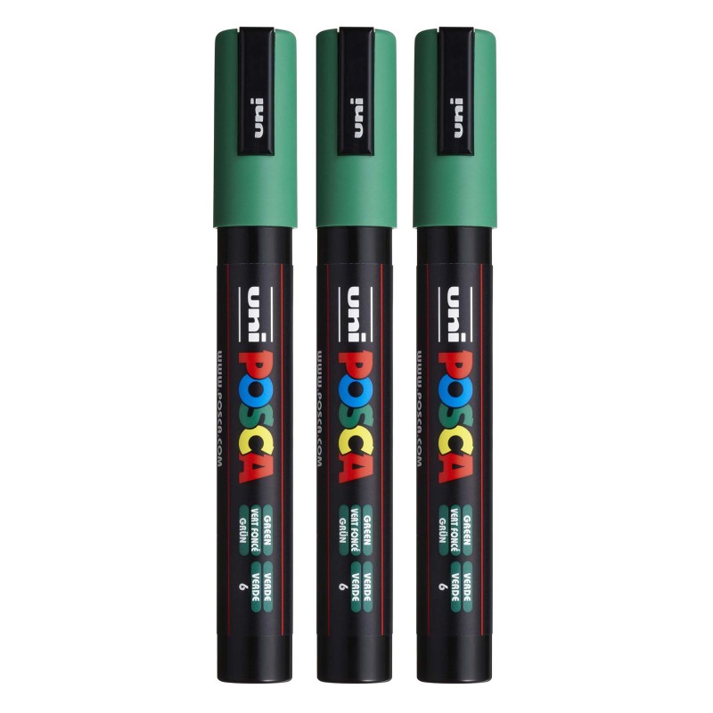 PC-5M Paint Markers, Medium Bullet Tip (1.8-2.5 mm), Green, Pack of 3