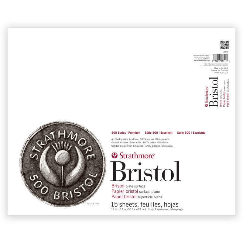 500 Series Bristol Paper Pad, 2-Ply, Plate Finish, 15 Sheet, 14x17 inch, 1 Count