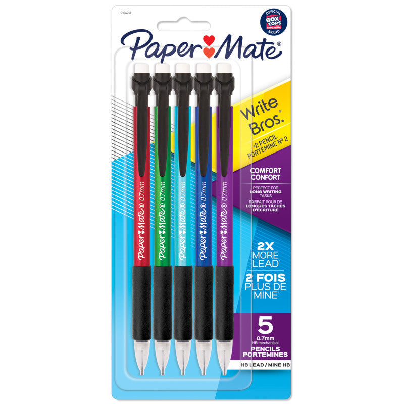Write Bros&reg; Comfort Mechanical Pencil, 0.7mm, Assorted, Pack of 5