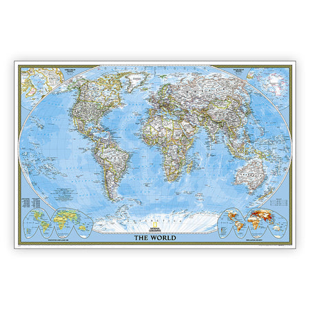 World Classic Map, Poster Size and Laminated, 36" x 24"