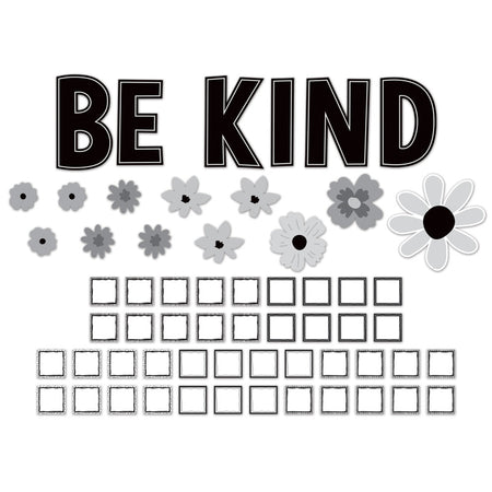 Black and White Floral Be Kind Bulletin Board Set, 60 Pieces