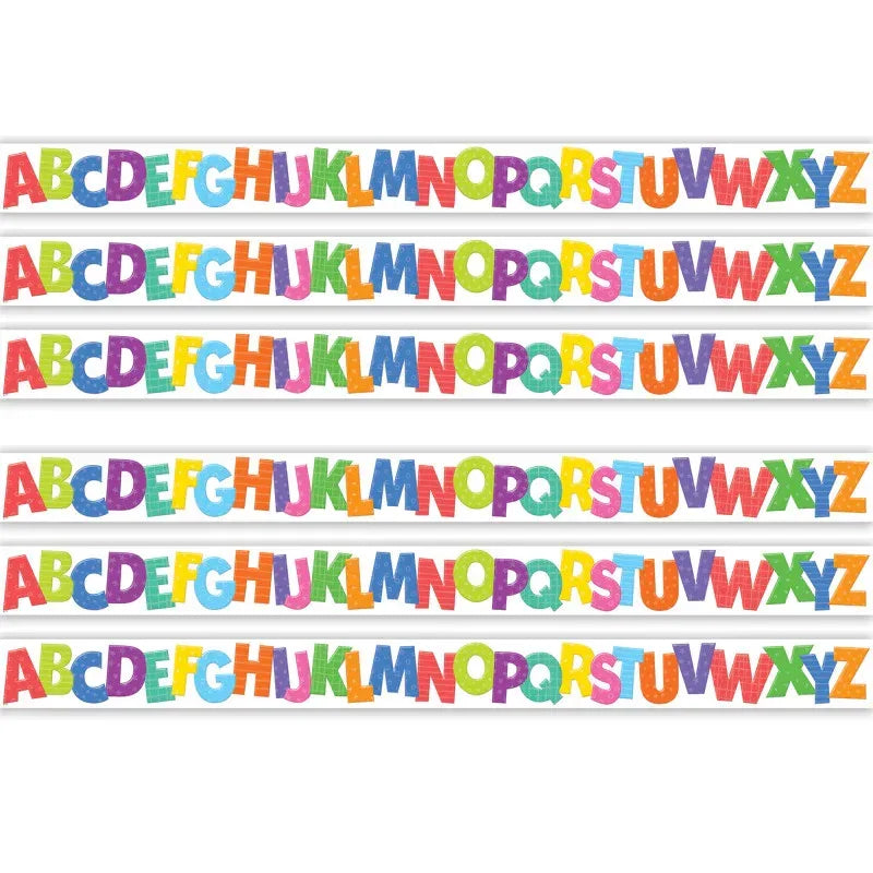 Colorful Alphabet Die-Cut Border Trim, 35 Feet Per Pack, 6 Packs