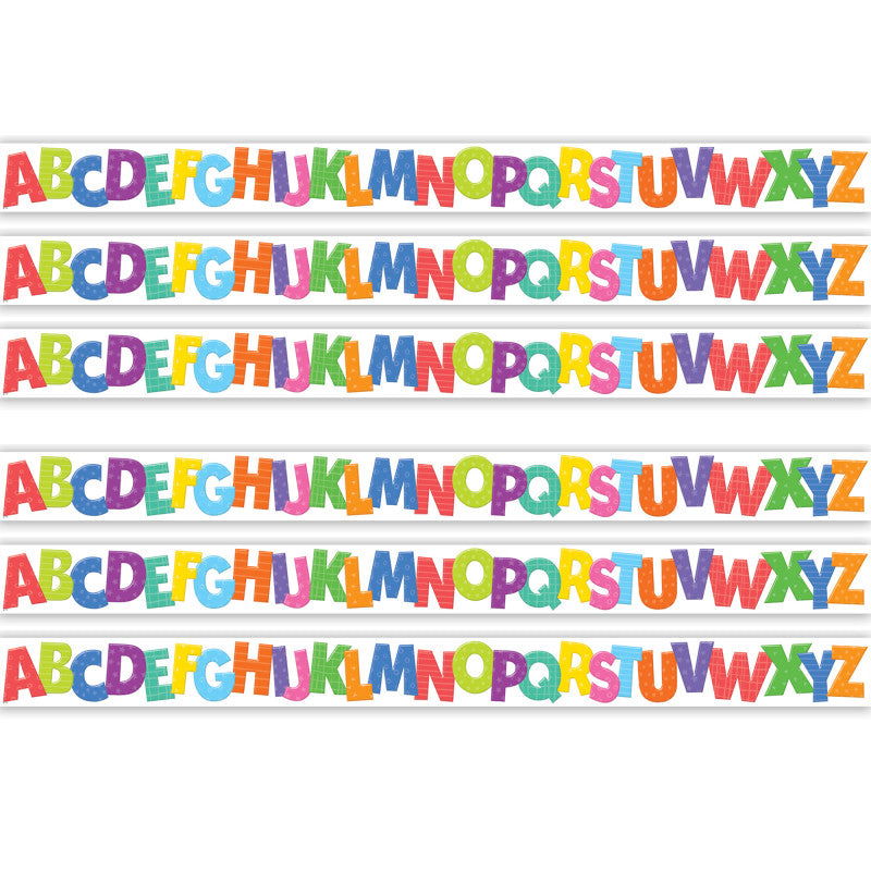 Colorful Alphabet Die-Cut Border Trim, 35 Feet Per Pack, 6 Packs