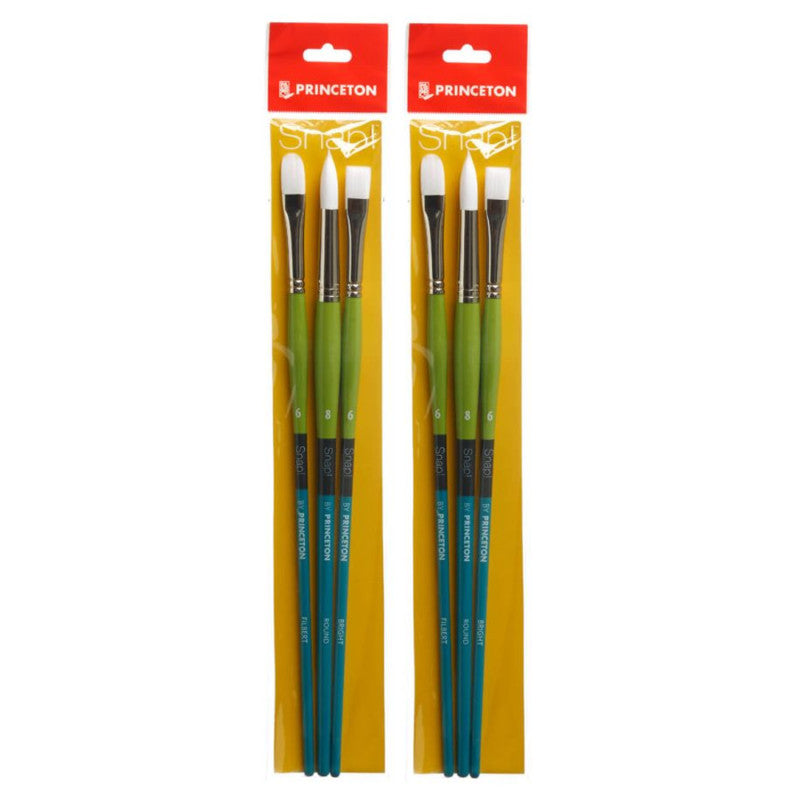 Snap! Brush Set No. 5, Synthetic Bristles, Long Handle Acrylic & Oil Paintbrush, Multicolor, 3 Per Set, 2 Sets