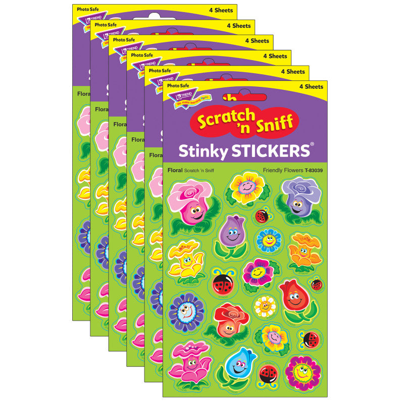 Friendly Flowers/Floral Mixed Shapes Stinky Stickers&reg;, 84 Per Pack, 6 Packs