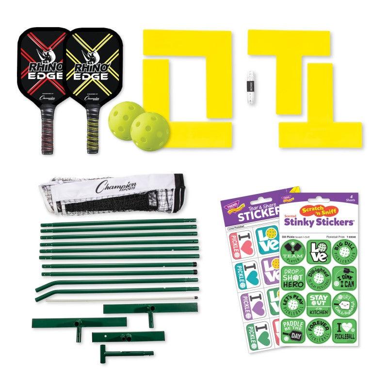 Pickleball Party Kit, Portable Net, Paddle Set, Court Markers & Pickleball Stickers