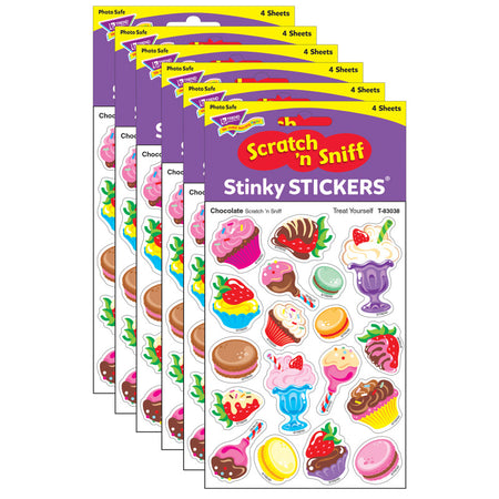 Treat Yourself/Chocolate Mixed Shapes Stinky Stickers&reg;, 72 Per Pack, 6 Packs