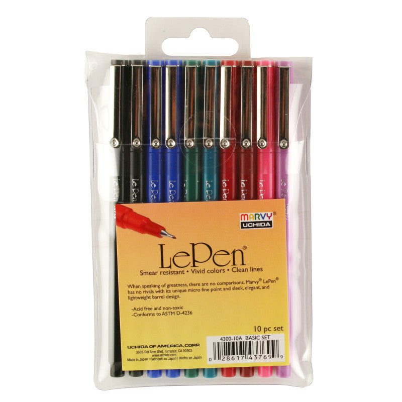 LePen&reg; Micro-Fine Point Pen, Basic, 10 Colors