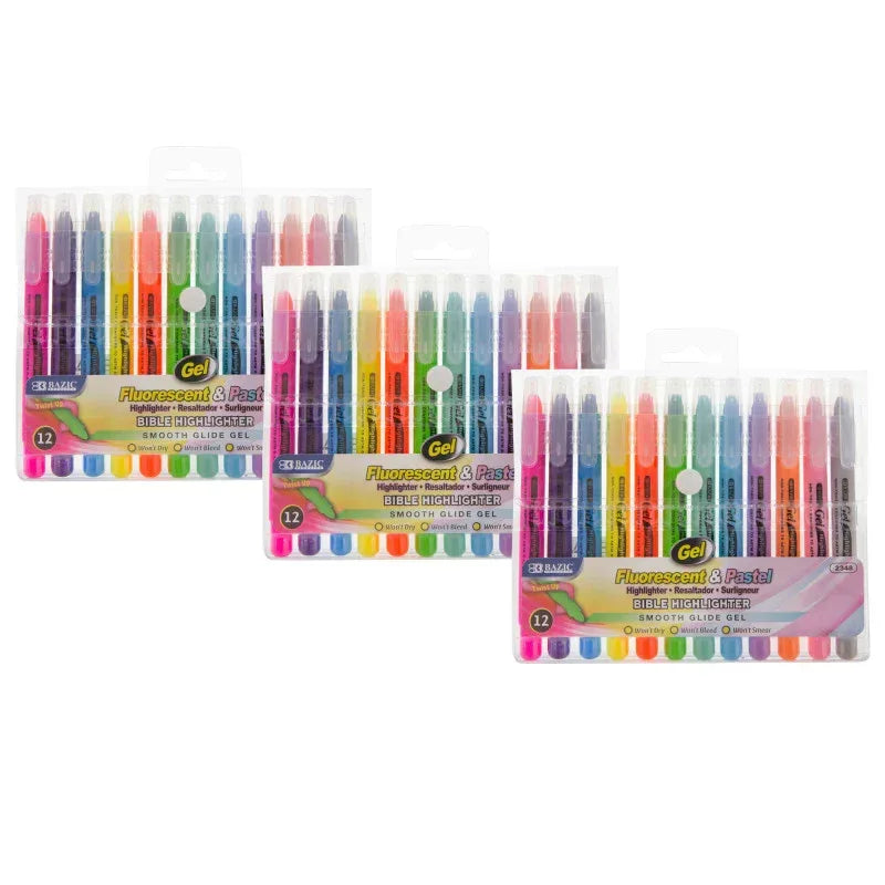 Gel Highlighter, 12 Per Pack, 3 Packs
