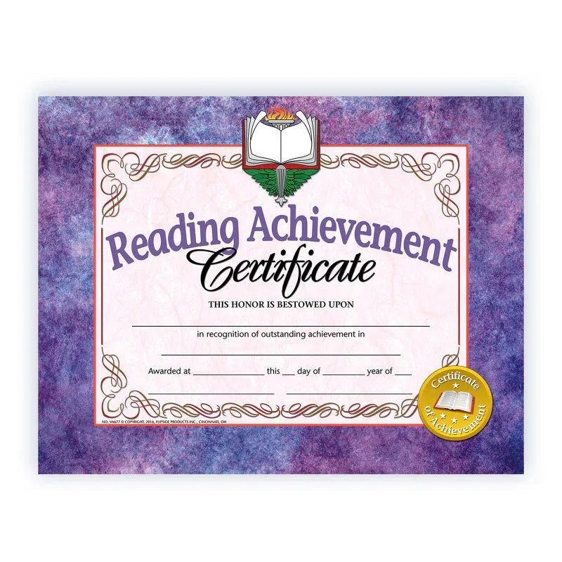 Reading Achievement Certificate, 8.5" x 11", Pack of 30