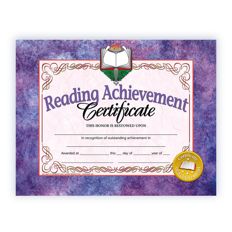 Reading Achievement Certificate, 8.5" x 11", Pack of 30