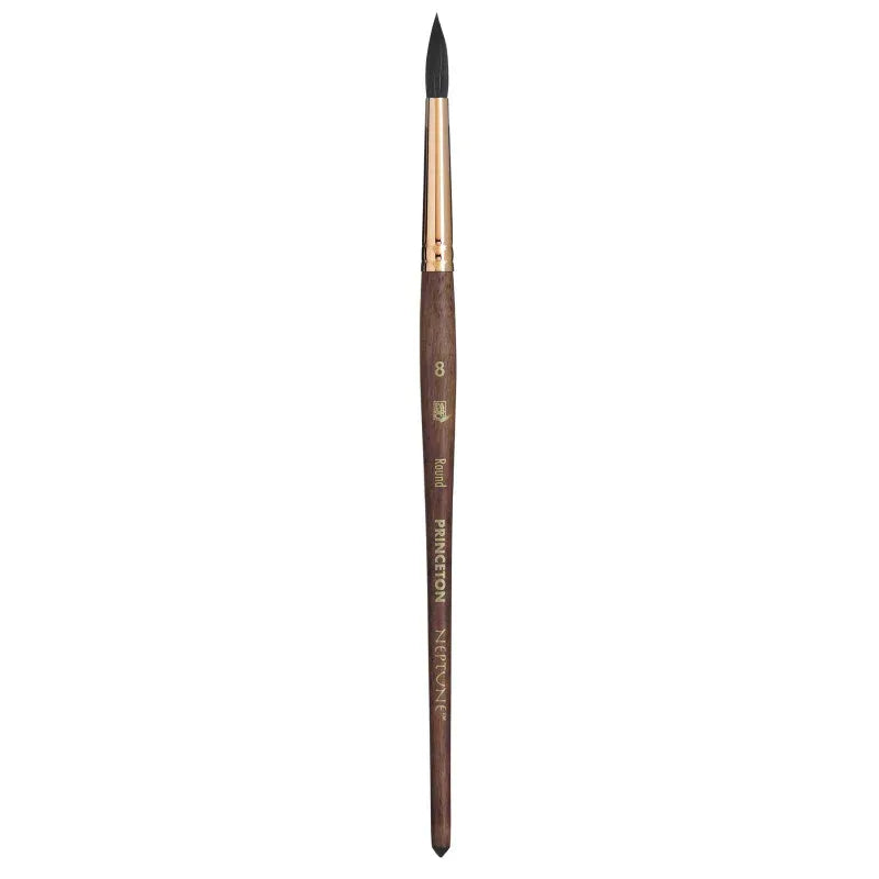 Neptune Round Brush, Synthetic Bristles, Short Handle Watercolor Paintbrush, Dark Wood, Size 8, 1 Count