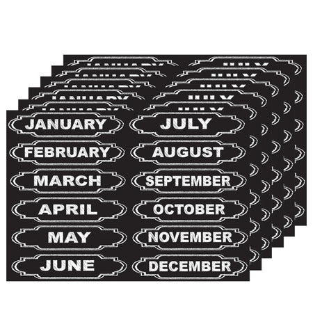 Die-Cut Magnets, Chalkboard Calendar Months, 12 Per Pack, 6 Packs