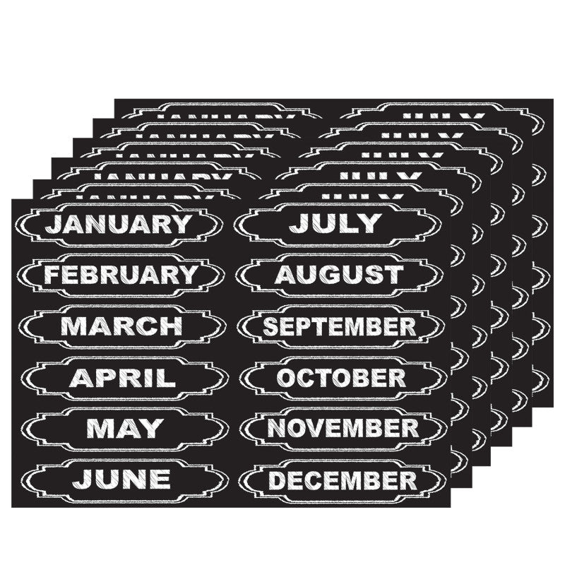 Die-Cut Magnets, Chalkboard Calendar Months, 12 Per Pack, 6 Packs