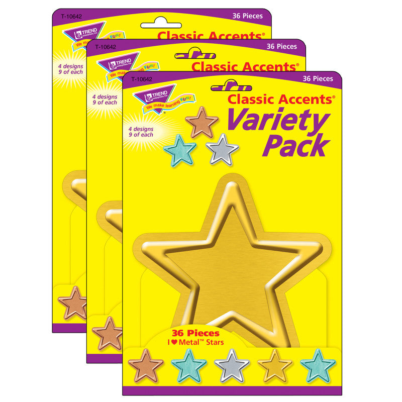 I &hearts; Metal&trade; Stars Classic Accents&reg; Variety Pack, 36 Per Pack, 3 Packs
