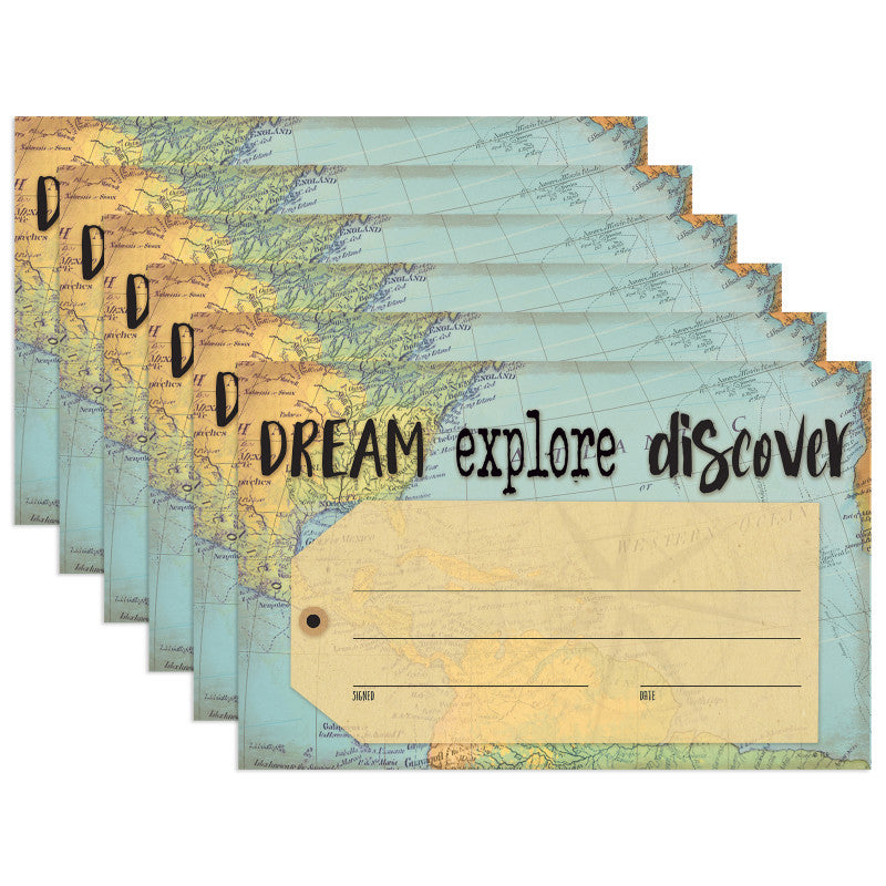 Travel the Map Dream Explore Discover Awards, 30 Per Pack, 6 Packs