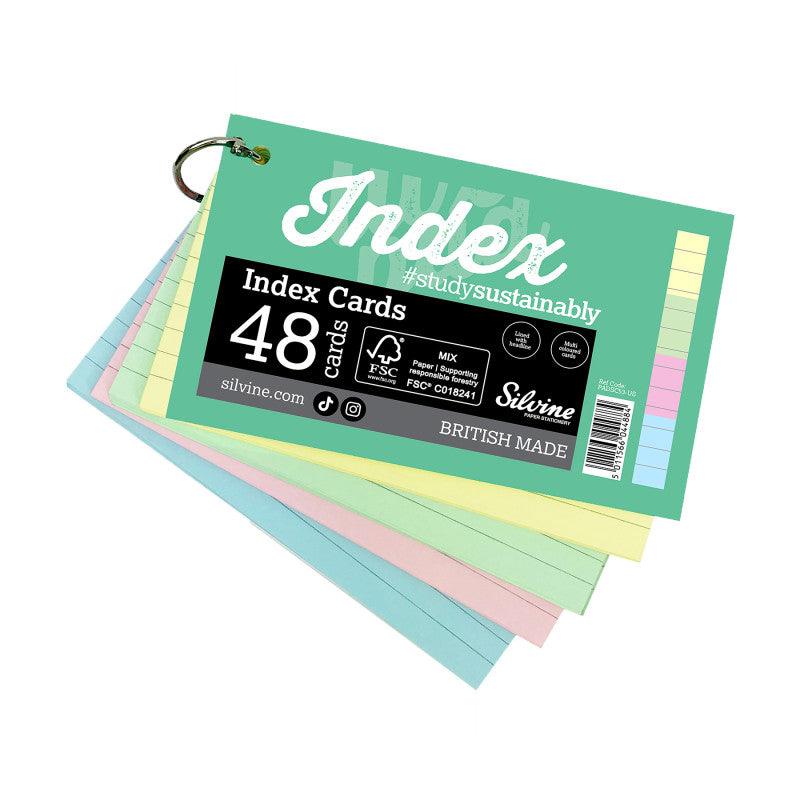 Ring-Bound Lined Index Cards, Landscape, 5 x 3 Inches, 4 Assorted Colors, 48 Cards