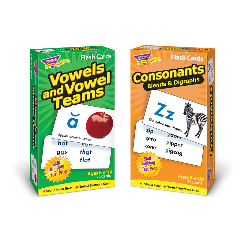 Vowels and Consonants Skill Drill Flash Cards, 2 Pack of 72 Cards, 144 Cards Total